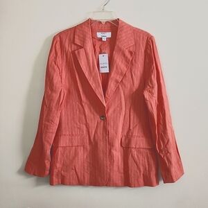 Sonoma linen viscose single button blazer orangy pink with cream pinstripe med